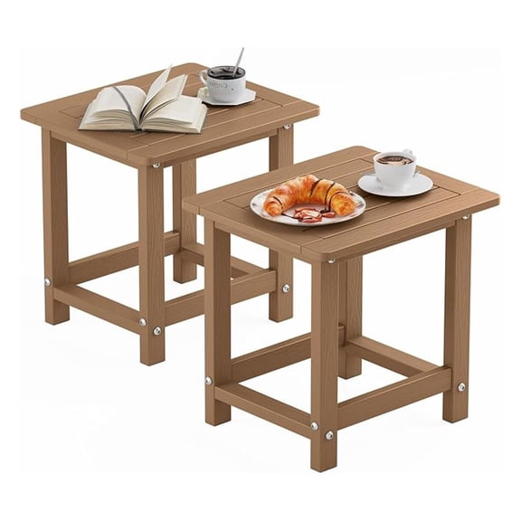 Outdoor Side Table for Patio: 16" HIPS Weather - Resistant Adirondack Tables Set of 2 - Small Square End Tables for Backyard Pool Porch Balcony - Indoor Outdoor Durable Table Teak