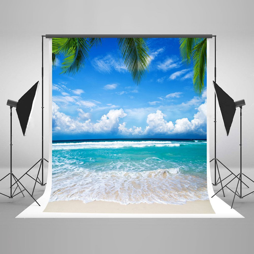 LYLYCTY 7x5ft Blue Sky Sunshine and Beach Theme Background for Family Travel Photography Party Baby Photography Props LYHX021