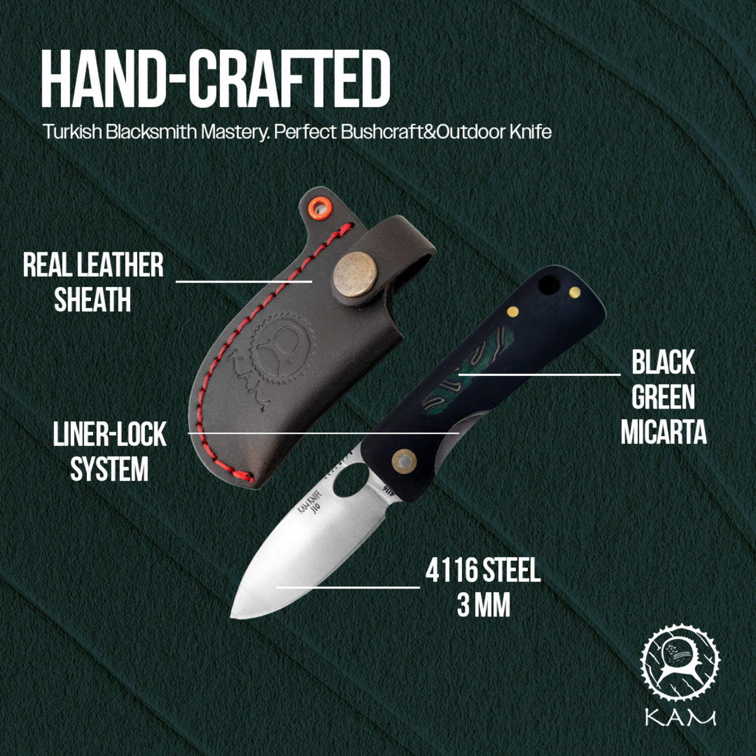 Kam Knife – Inside Lock Pocket Knife Survival EDC Knife with 2.75" Micarta Handle Camping Knife; Small Hunting Knife Perfect for Outdoors, Camping and Hiking