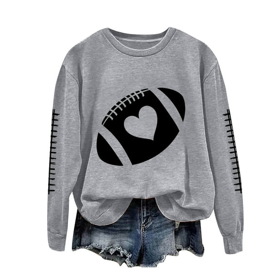 GEWSEY Womens Sweatshirt Gamy Day Graphic Print Long Sleeve Sunday Football Season Casual Tops Crewneck Outfits (Grey, L)