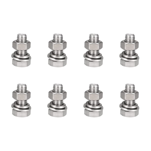 Uxcell M10 x 25mm 304 Tornillos de Acero Inoxidable Hexagonales, Tuercas, Kits de Arandelas Planas y de Bloqueo 8 Juegos