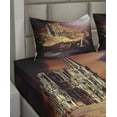 thumbnail image 2 of Ambesonne Gothic Fitted & Top Sheet Set with Shams, Fantasy Castle Village, Purple Cream, 2 of 4