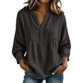 thumbnail image 2 of thefmos Women Plus Size Fall Winter V Neck 3/4 Sleeve Eyelet Casual Blouses Loose Pullover Tops Solid Dressy Tunic Tee, Dark Gray 2XL, 2 of 5
