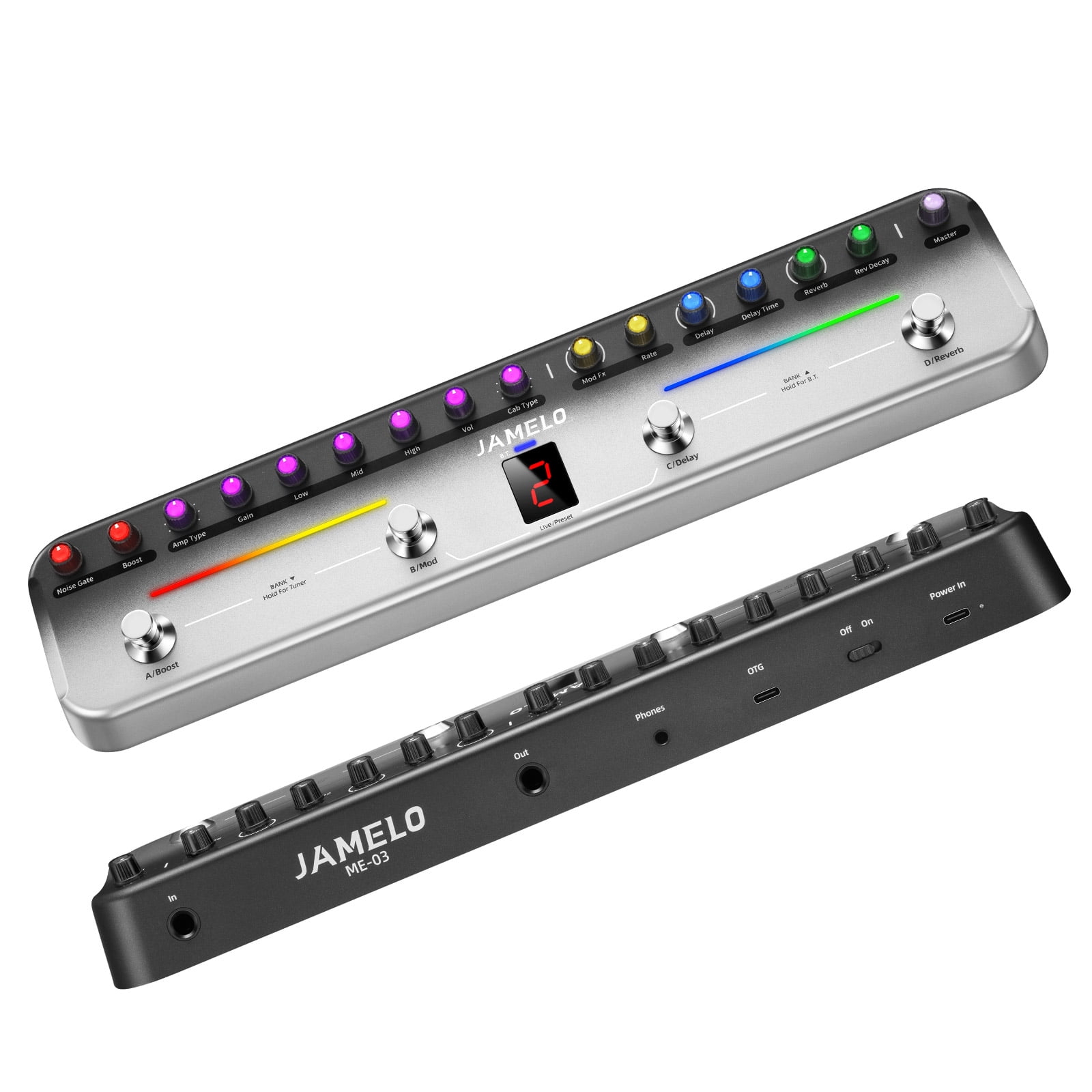 JAMELO Multi Effects Guitar Pedal,with 40 Editable Presets,7 Popular Effects Modules,Chorus,Delay,Reverb,MOD,Rechargeable Battery