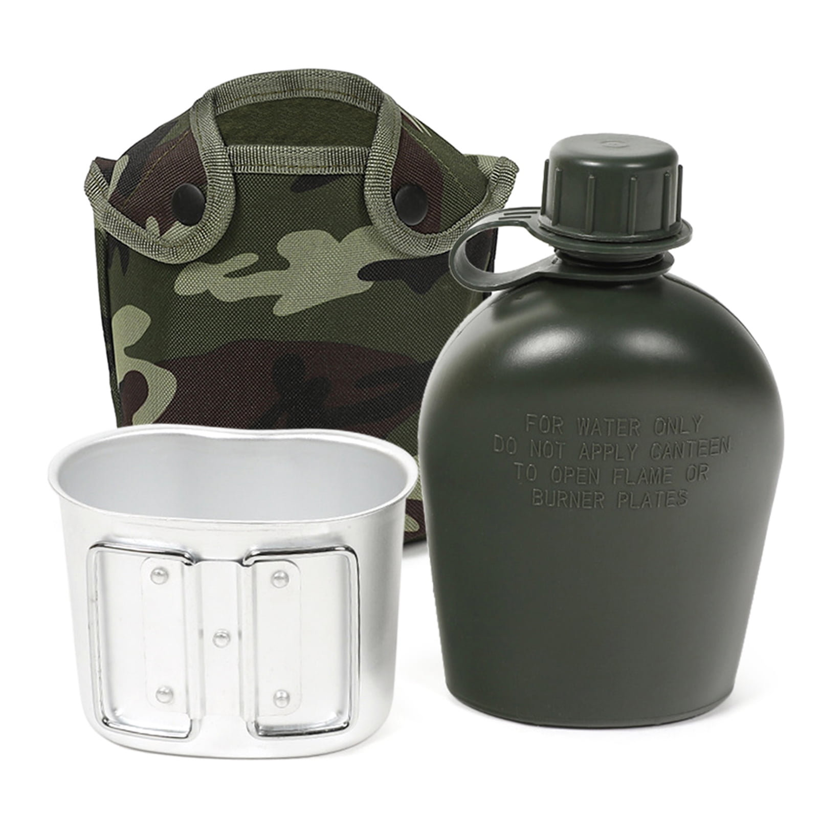 Portable 1L Aluminum Canteen Cup with Cover Outdoor Camping Cookware