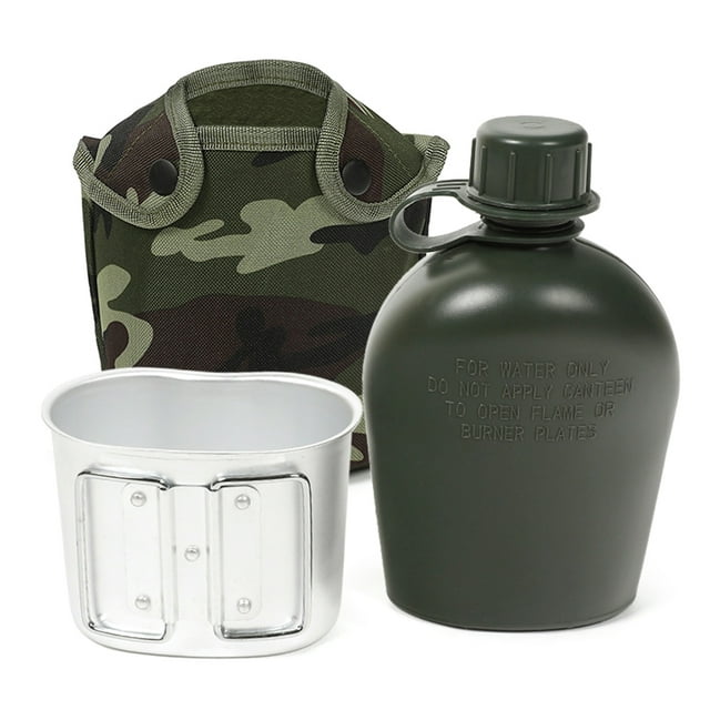 Taza de cantina de aluminio portátil de 1L con cubierta, kit de desorden de utensilios de cocina par Abanopi Botella al aire libre