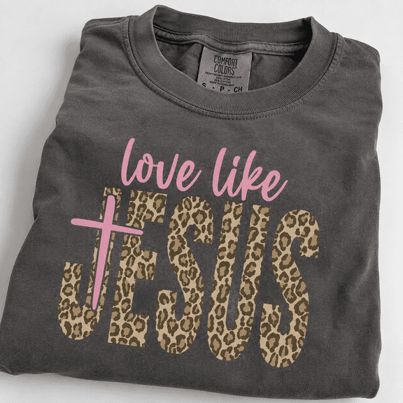 Comfort Colors Love Like Jesus Shirt for Women, Christian Graphic Tee, Leopard Print Jesus Shirt, Faith T-Shirt, Religious Gift for Her