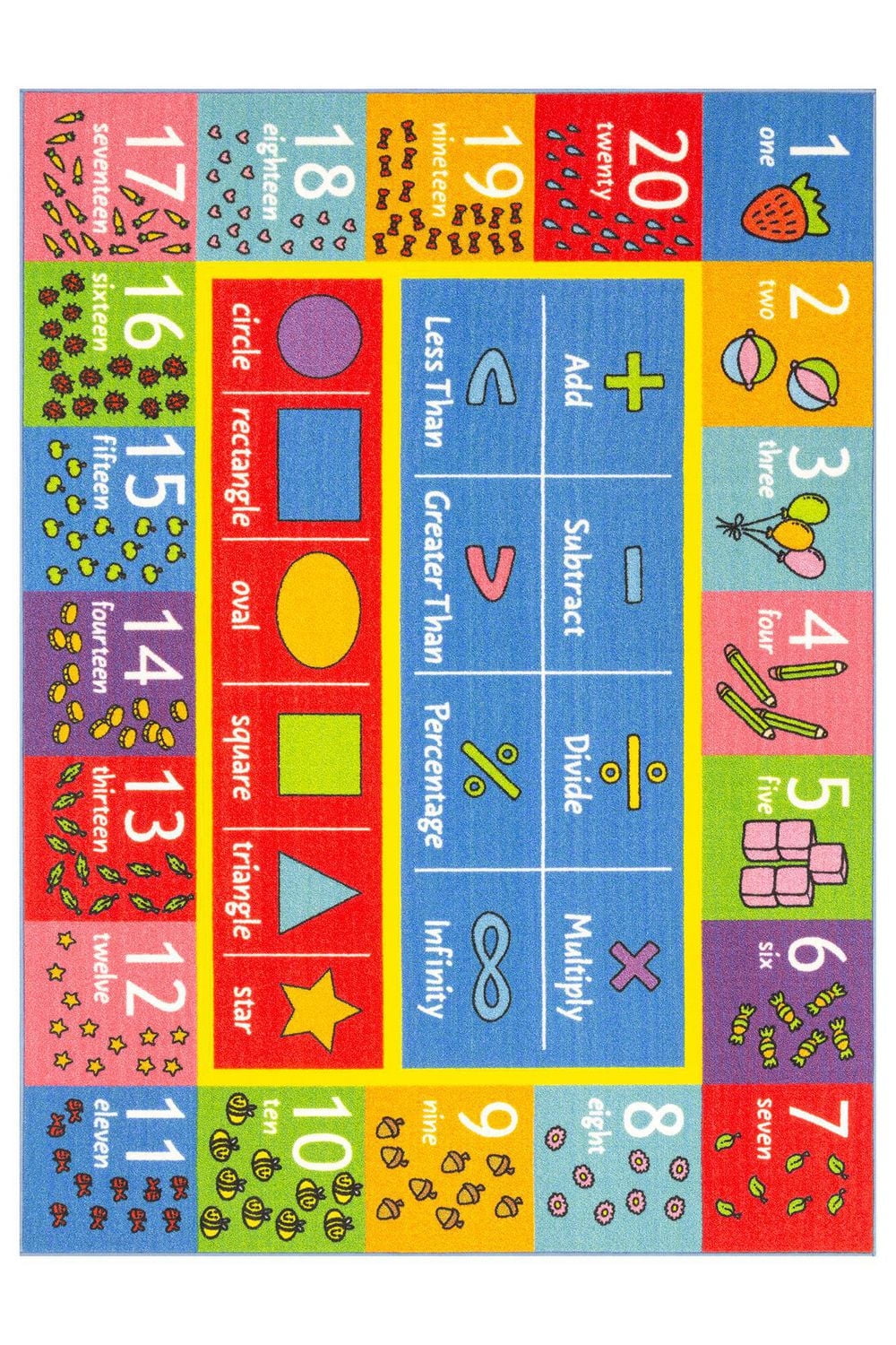 KC Cubs Playtime Collection Math Symbols, Numbers and Shapes Educational Learning & Game Area Rug Carpet for Kids and Children Bedrooms and Playroom