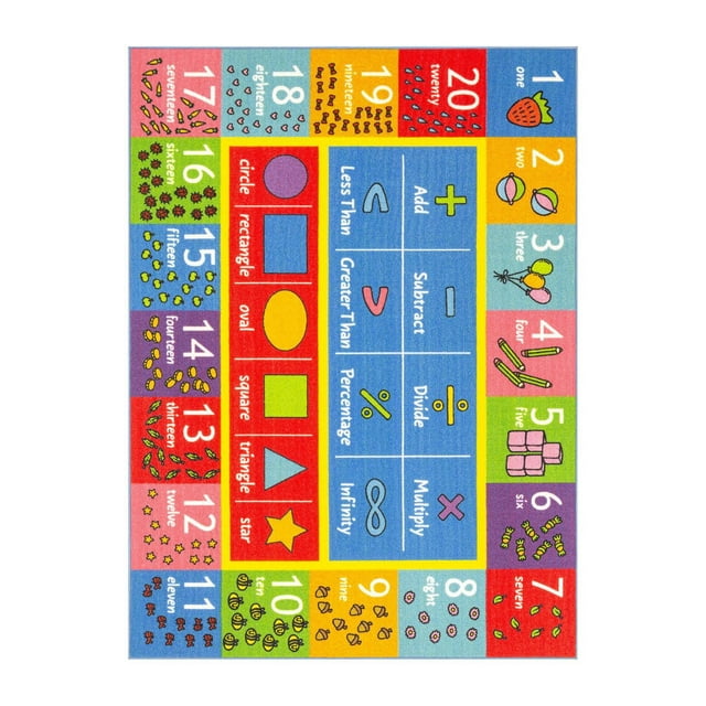 KC Cubs Playtime Collection Math Symbols, Numbers and Shapes Educational Learning & Game Area Rug Carpet for Kids and Children Bedrooms and Playroom