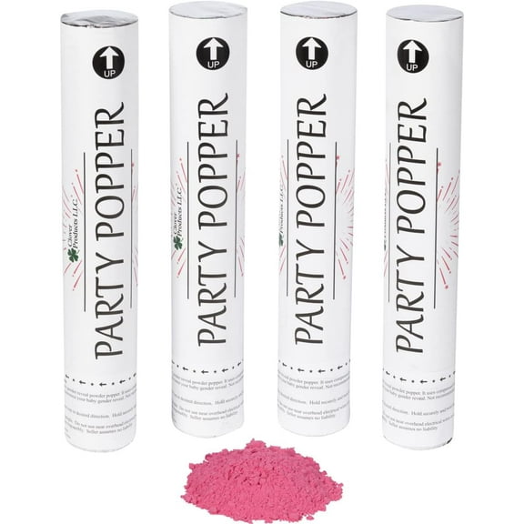 Clover Products Premium Gender Reveal Powder Cannon – 4 Pack Includes 4 Pink | 12 Inch Gender Reveal Poppers | Compressed Air Powered | Make Your Announcement Unforgettable