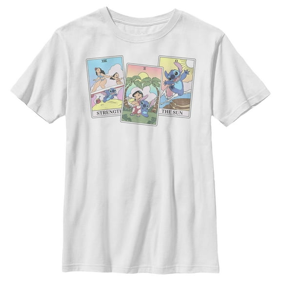 Boy's Lilo & Stitch Family Tarot Cards Graphic Tee White Small