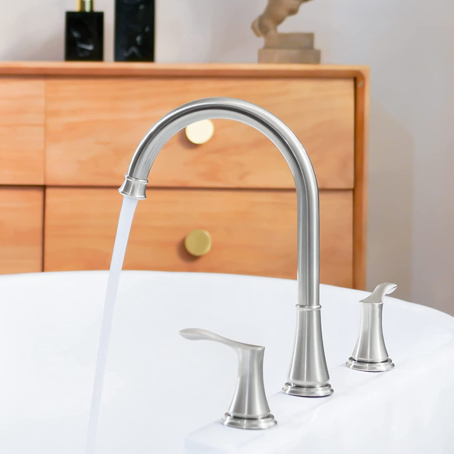 PARLOS High Arc 2-Handle Widespread Roman Tub Faucet with Valve & Faucet Supply Lines, Brushed Nickel
