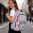 thumbnail image 4 of Pzuqiu Pink Stripe Cat Schoolbag for Girls 17 Inch Lightweight Breathable School Bag for Kids Padded Straps Front Zipper Pocket 10-12 Years Old Primary,Middle High School, 4 of 7