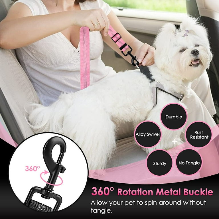 SlowTon Dog Seat Belt, Adjustable Dog Safety Belt Leash, 2 in 1 Latch Bar  Attachment Dog Car Seatbelt with Elastic Nylon Bungee Buffer, Reflective