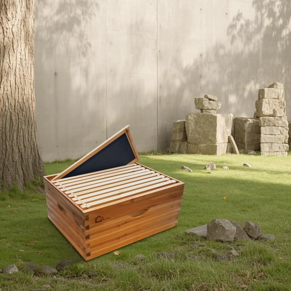 Luku 10 Frame Wood Bee Hive, Beeswax Coated Beehive Box with 1 Deep Box, Frames & Wax Foundations Starter Kit