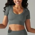 thumbnail image 4 of Timegard Crop Tops for Women Ribbed U Neck Short Sleeve Workout Yoga Tops Seamless Going out Tee Shirts, 4 of 6