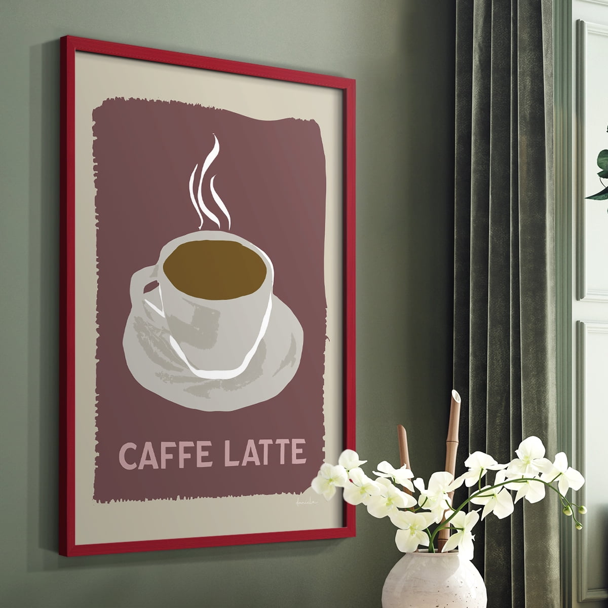 Modern Coffee III in Red Solid Wood 8 x 10 Framed Print