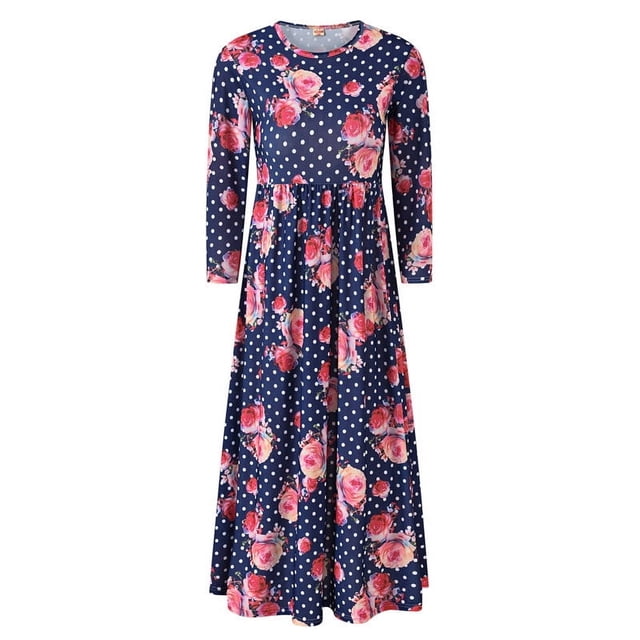 Odeerbi Vestidos Florales de Manga Larga Para Niñas Vestido Con Estampado de Plantas Multicolor