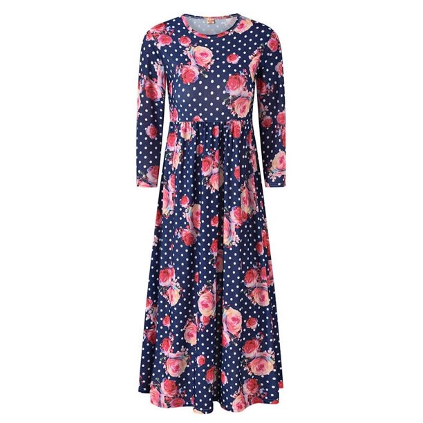 Odeerbi Vestidos Florales de Manga Larga Para Niñas Vestido Con Estampado de Plantas Multicolor