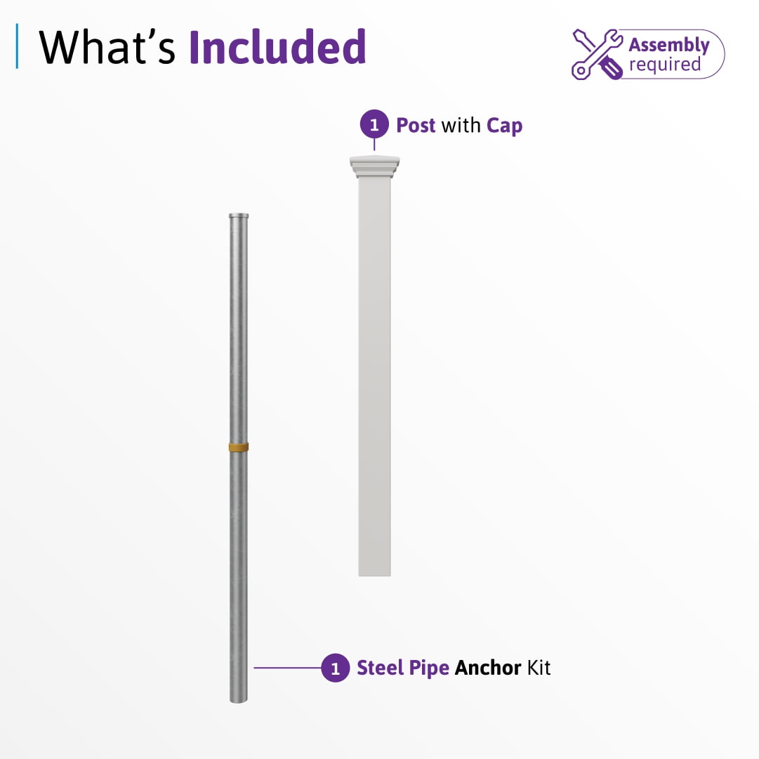 3.5ft Tall (1 Post) Fence Finishing Post for WamBam All American No Dig White Picket Fence, Easy Install Outdoor Fence for Backyard or Patio, Outdoor Fencing, No Dig Fence Panels, ZP19046