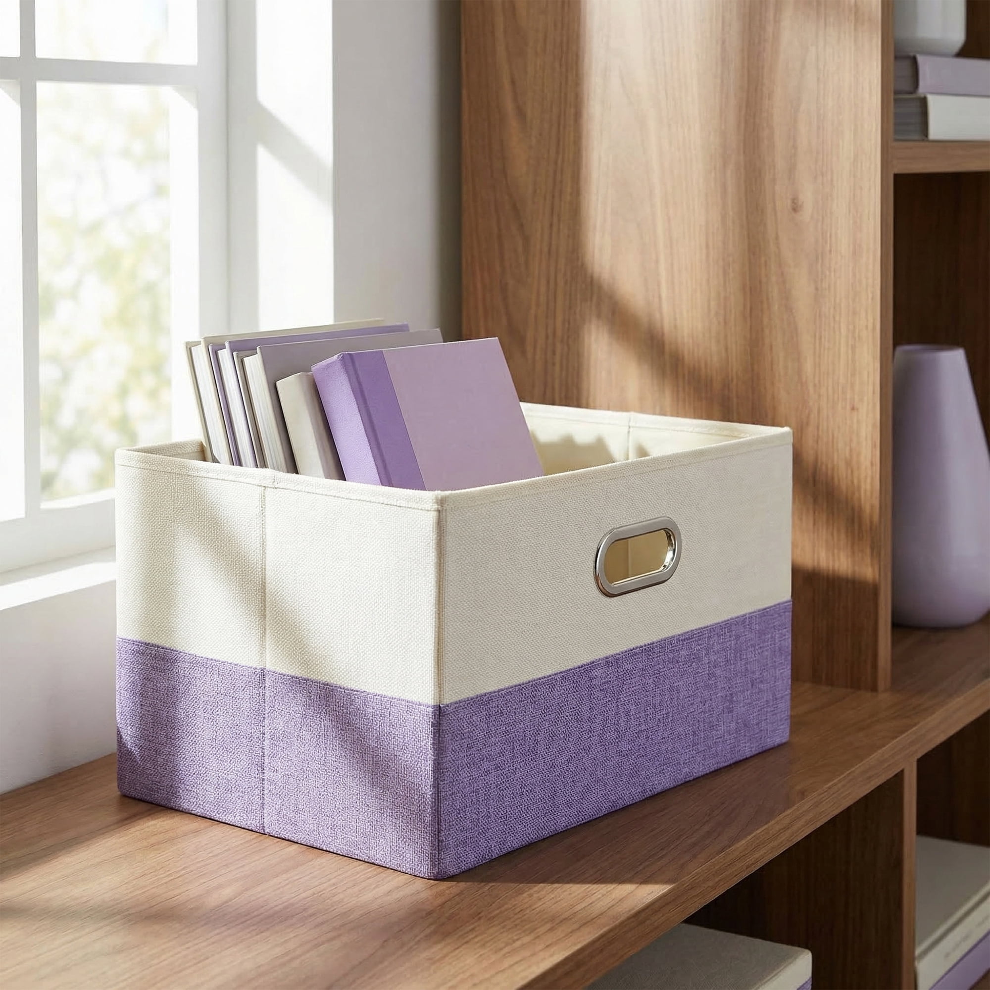 Unique Bargains Fabric Storage Bin with Lids Purple 15*9.8*8.3in