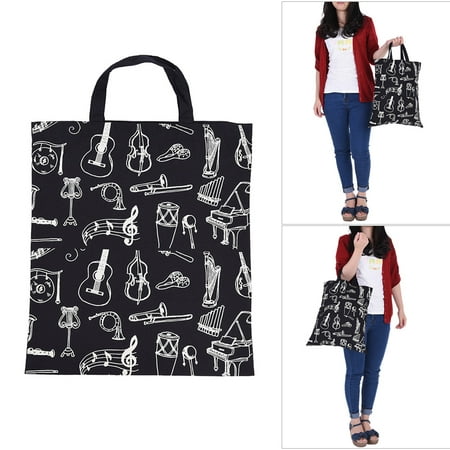 Cartoon Muscial Instruments Patterns Washable Cotton Cloth Handbag Music Tote Shoulder Grocery Shopping Bag for Students