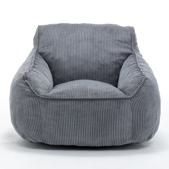 Giant Bean Bag Chair Sofa for Adults, Corduroy Bean Bag Couch with Armrests and Filler Included, Lazy Floor Chair for Living Room Bedroom, Dark Gray