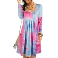 thumbnail image 1 of Tie Dye Vestido de Las Mujeres Ocasionales Flojos Poliéster Cuello Redondo Manga Larga Otoño Ropa Azul XXL, 1 of 5
