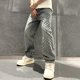 thumbnail image 3 of Pantalones de mezclilla con patrón de jacquard, pantalones holgados de ajuste recto para hombre, pantalones vaqueros anchos desgastados para hombres, 3 of 7