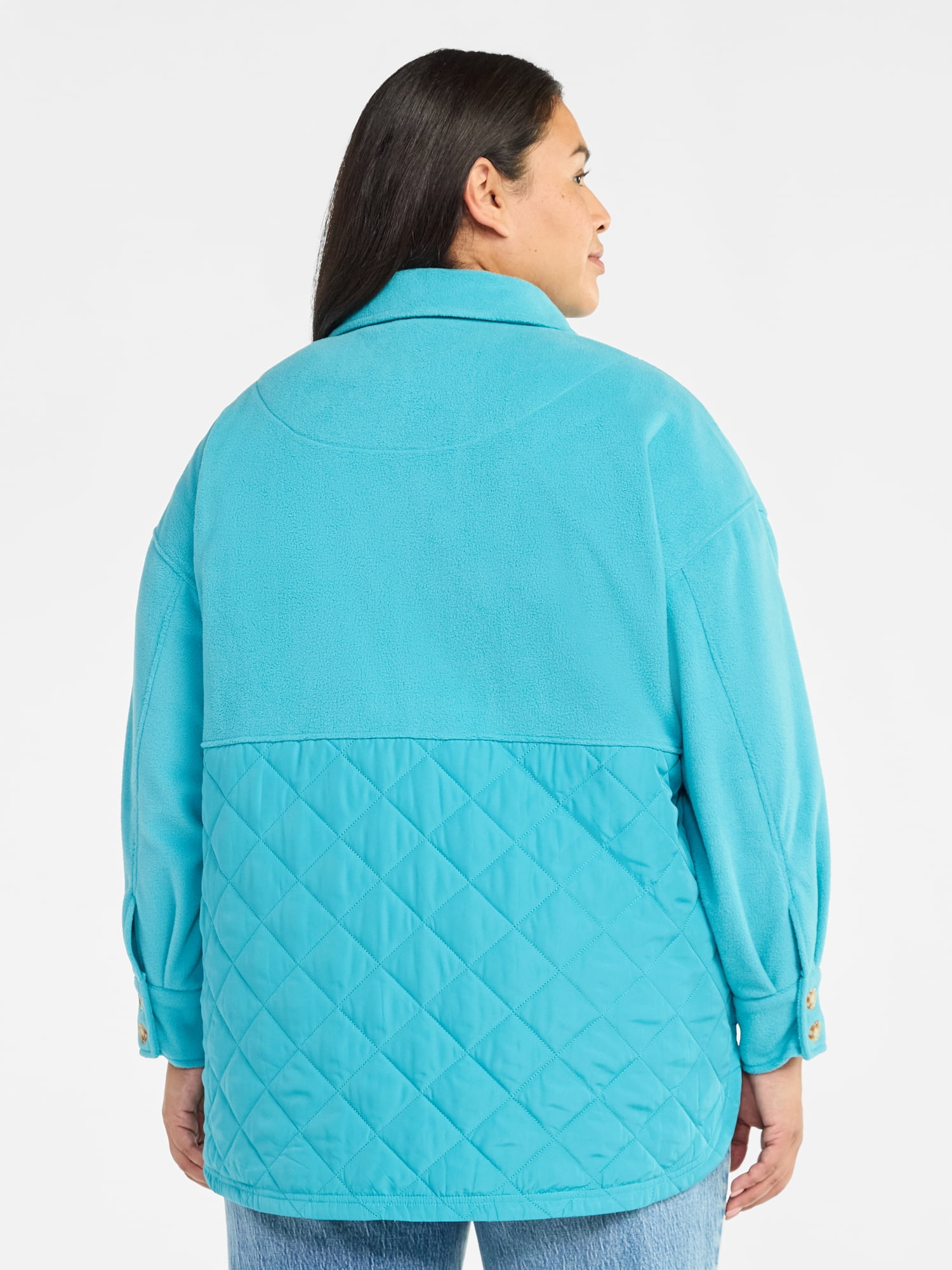 Terra & Sky Women's Plus Size Quilt Mix Button Front Shacket with Long Sleeves, Sizes 1X-5X