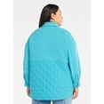 thumbnail image 4 of Terra & Sky Women's Plus Size Quilt Mix Button Front Shacket with Long Sleeves, Sizes 1X-5X, 4 of 6