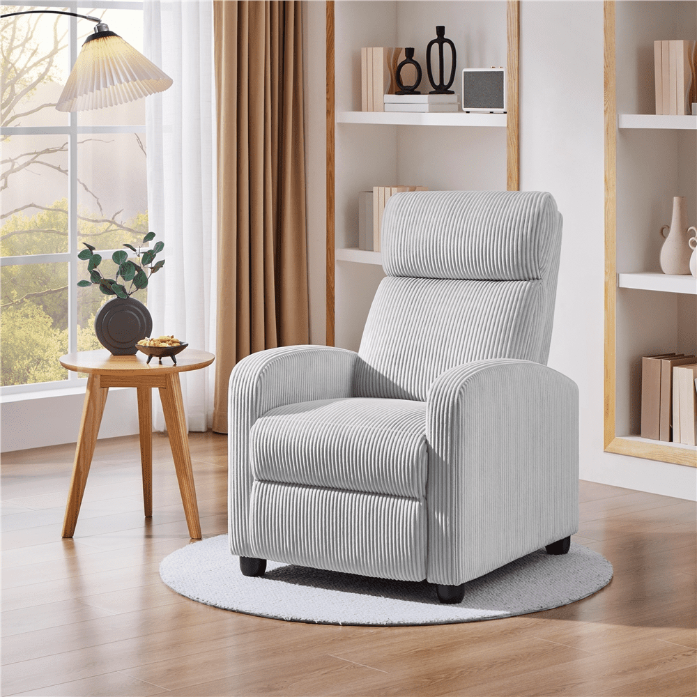 Renwick Corduroy Upholstered Adjustable Recliner Chair with Pocket Springs, Light Gray