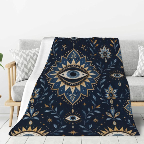 Mystical Blue Protection Symbol Ultra-Soft Anti-Pilling Flannel Fleece Throw Blanket, Warm Cozy Blanket for Couch Bed Sofa Travel Camping, 40x30
