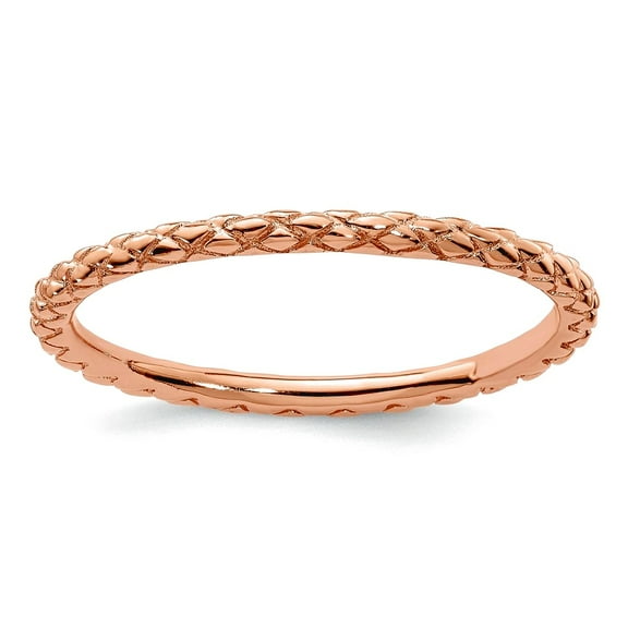 925 Sterling Silver Polished Patterned Stackable Pink Plated Criss-Cross Ring Size 5 Stackable Ring for Women