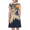thumbnail image 1 of Fotbe Robe Motif Aigle Chauve Américain Décontractée Mode Femme Manches Courtes Robe Maxi Robe T-Shirt Rayée Longue à Blocs de Couleur, 1 of 6