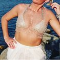 thumbnail image 1 of Top Corto De Malla Transparente Mujeres Sheer Mesh Crop Top Pearl Rhinestone Fashion Camisetas sin mangas (Beige M) Cgtredaw para Mujer Beige T S, 1 of 1