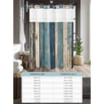 thumbnail image 6 of No Hook Cloth Fabric Shower Curtain with Snap in Liner, Teal Beige Stripe Waterproof Shower Curtains Set with See Through Top Window, Farmhouse Vintage Wooden Grain Bath Curtains Shower 72"x96", 6 of 6