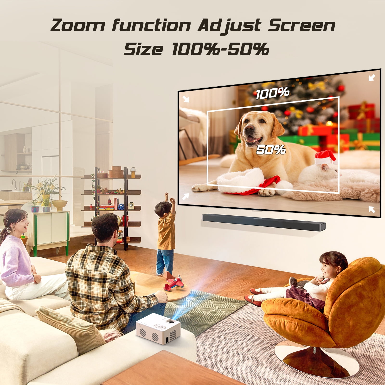 Faltopu Mini Projector with Wifi and Bluetooth, 9500LM Portable Home Theater Projector with Screen ,1080P 250"Display Supported