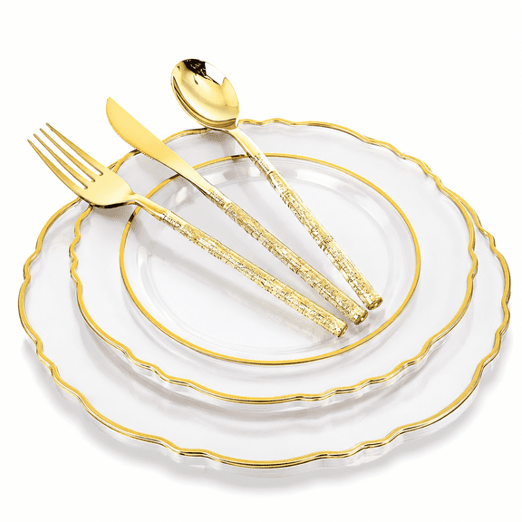 150-Piece Baroque Style Disposable Plastic Dinnerware Set with Cutlery