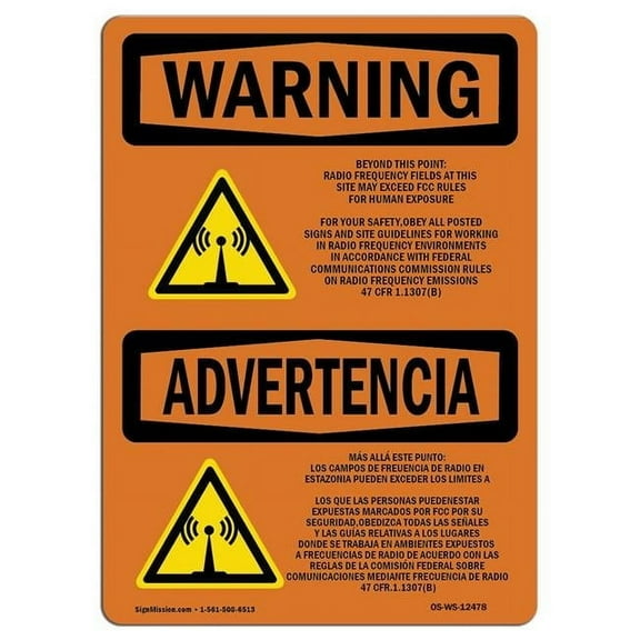 SignMission OS-WS-A-1014-L-12478 10 x 14 in. OSHA Warning Sign - Beyond This Point Radio Frequency Bilingual