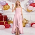 thumbnail image 7 of Weebloom Girls Dresses Flowy Spaghetti Strap Tiered Ruffle Ruched Waist Asymmetrical Bow Back Detail Wedding Party Pageant Birthday Dress Formal Gown Elegant Dress Pink 15-16 Years, 7 of 7