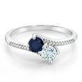 thumbnail image 2 of Gem Stone King 10K White Gold Forever United Two Stone Blue Sapphire and Sky Blue Aquamarine and Diamond Engagement Ring for Women (0.77 Cttw, Round) (Size 7), 2 of 4