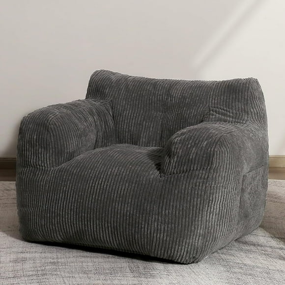 Bean Bag Chair Sofa, Big Comfy Chair for Bedroom and Living Room, Bean Bag Lazy Chair with Pocket Armrests for Gaming, Reading, Dark Grey