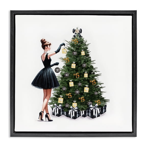 Stupell Industries Art Deco Trendy Christmas Tree Black Floating Frame Canvas Art, 18 x 18, by Amanda Greenwood