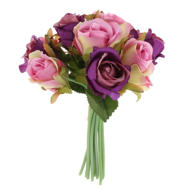 25cm-10 pulgadas de largo flores de seda artificial ramo de rosas cabeza de flor florero de fiesta de boda decoración hogar Diy manualidades Púrpura Baoblaze Flor de seda artificial de la boda