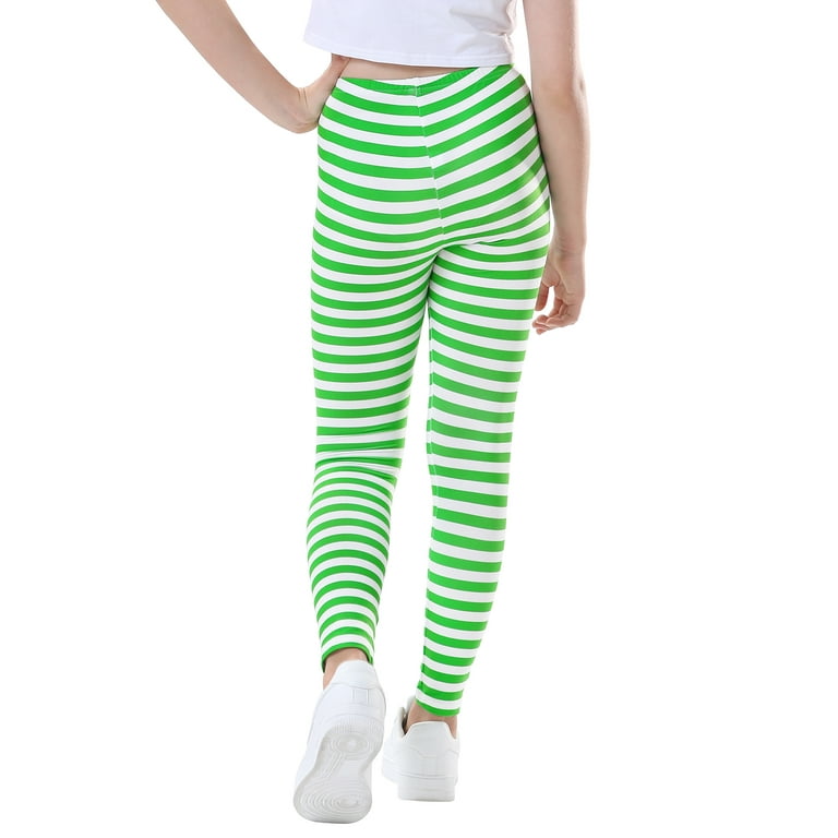 Bright Green and White Vertical Stripes Leggings for Sale by