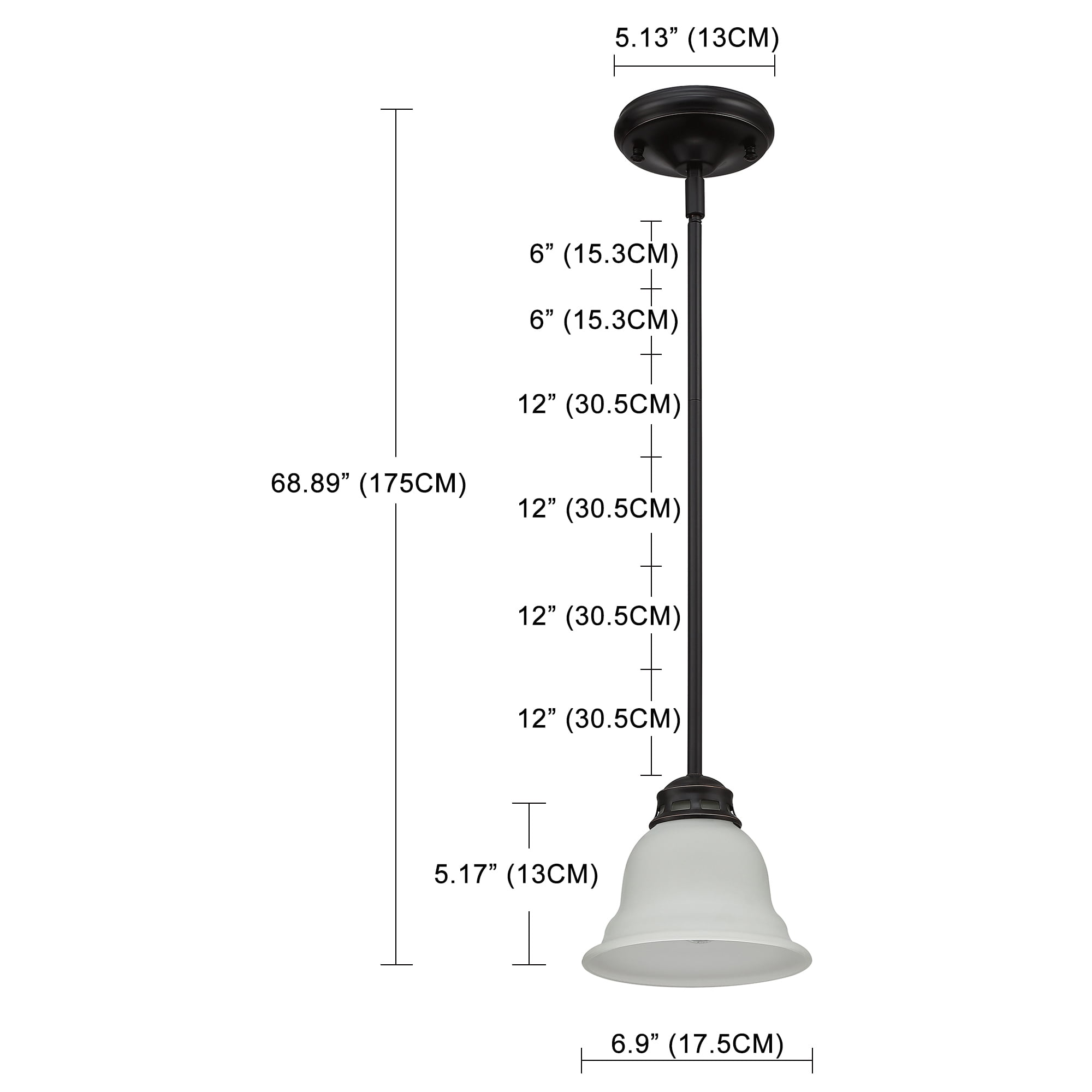 Dark Bronze Mini Pendant Lighting Vintage Ceiling Mount Hanging Light Fixture for Kitchen, Living Room, Dining Table, Barswith Glass Bugle Shade