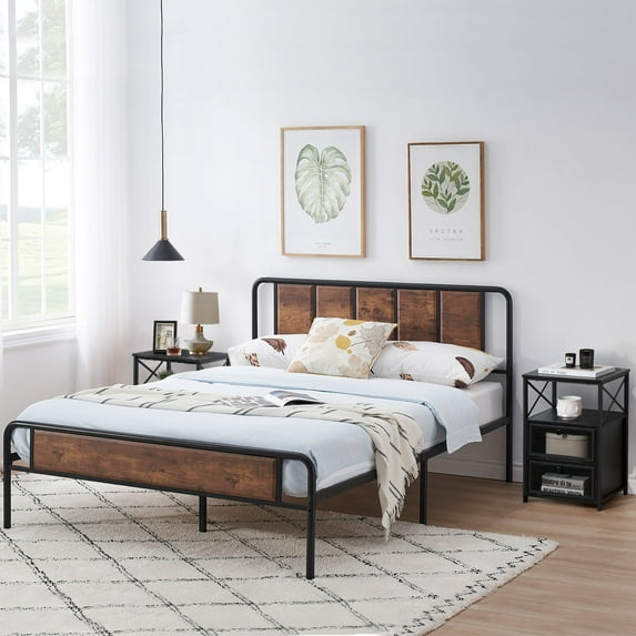VECELO 3 Piece Bedroom Set, Wood Platform Bed Frame and 2 Nightstands, Twin Size