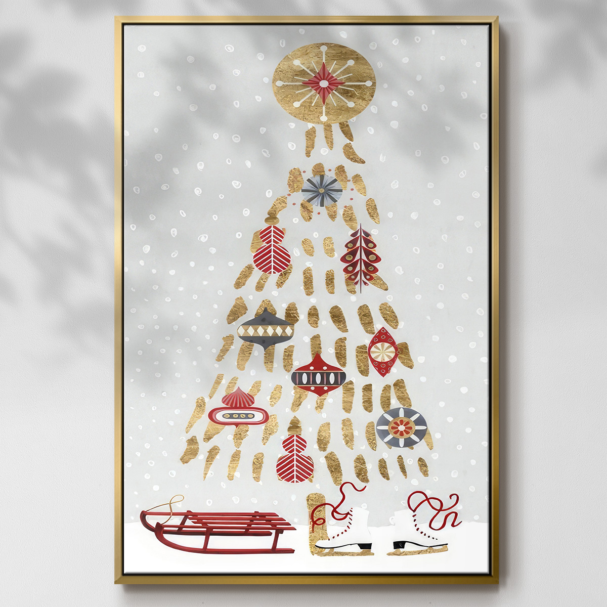 Christmas Chalet Collection B - Framed Gallery Wrapped Holiday Canvas - 25 x 37 - Gold Frame