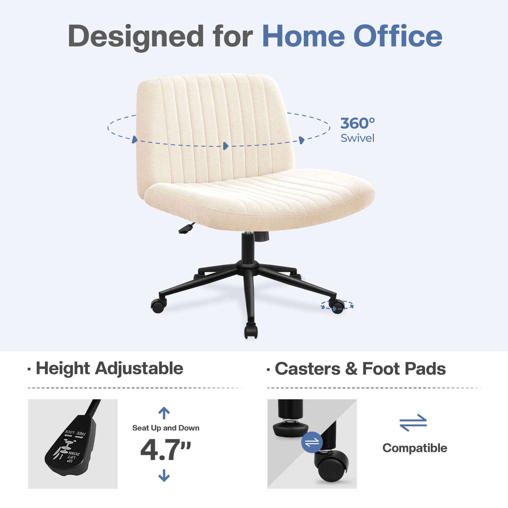Celtoss Criss Cross Home Office Chair, Armless Swivel Task Computer Chair No Wheels, in Fabric, Vanity Style, Beige